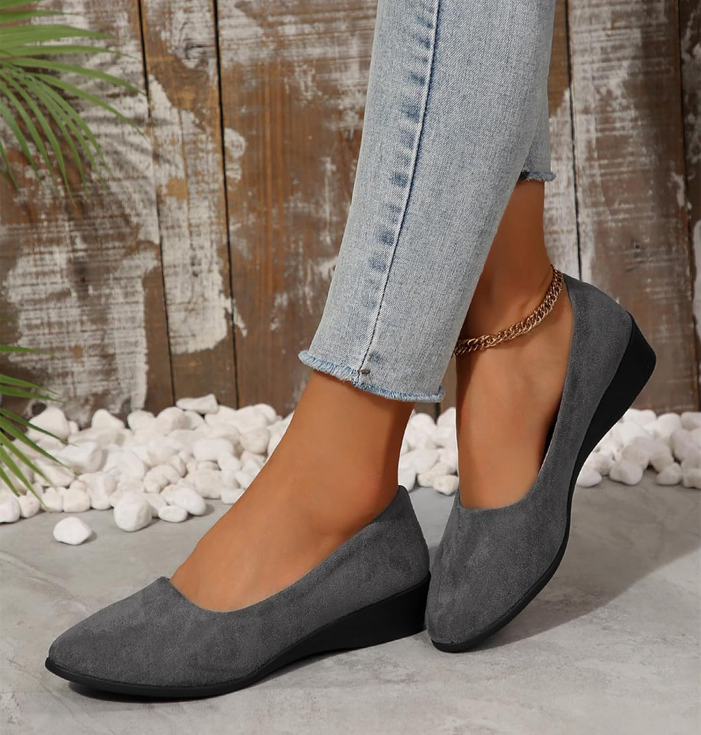 Women's Ballet Flats Business Office Work Dress Shoes Low Wedge Round Toe Slip-Ons Comfortable Dressy Casual Flats Shoes