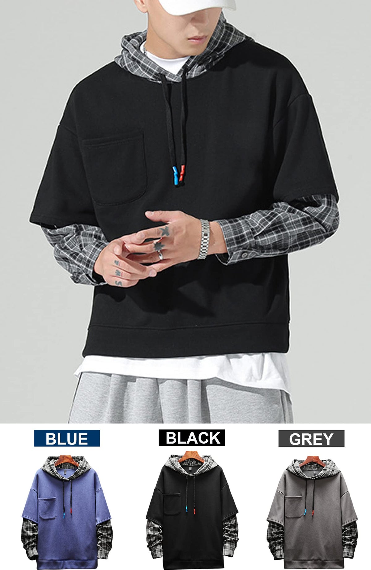 Moshtashio Men's Hoodie Colorblock Pullover Sweatshirt with Design Hip Hop