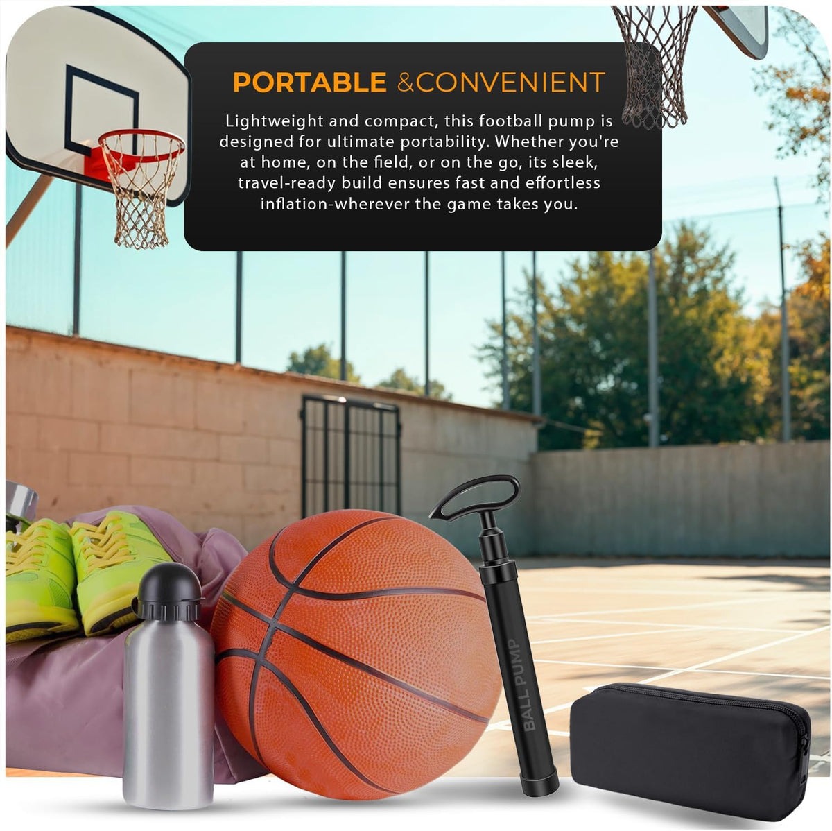 Active 100 Ball Pump with Needle - Football Pump with Nozzle & Extension Hose, for Basketball, Rugby Ball, Durable Aluminium-alloy Tube, Ergonomic Design, Fast Air Inflator
