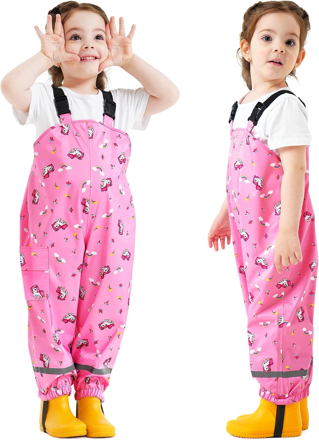 Kids Waterproof Trousers Boys Girls Rain Dungarees, 2-7 Years