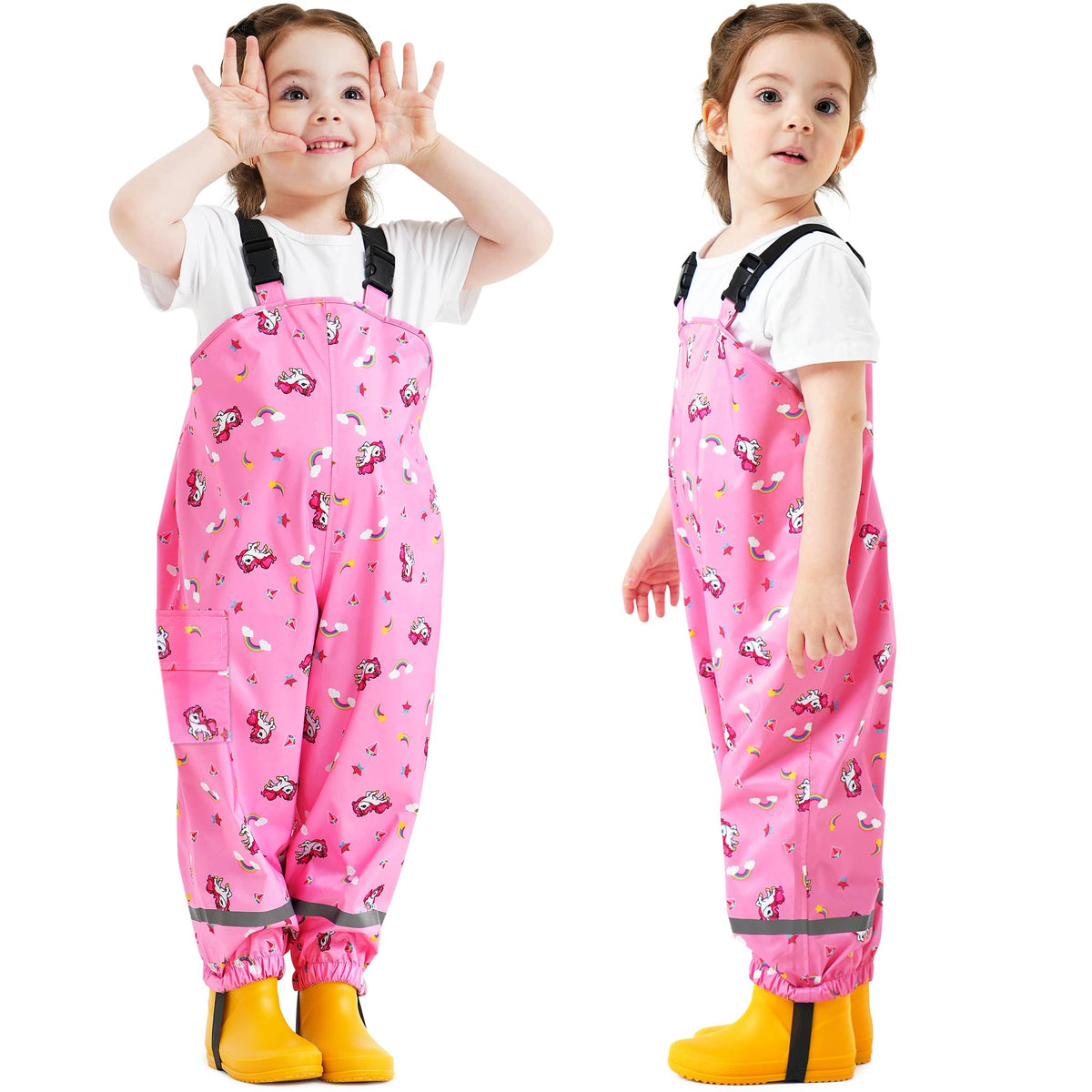Kids Waterproof Trousers Boys Girls Rain Dungarees, 2-7 Years