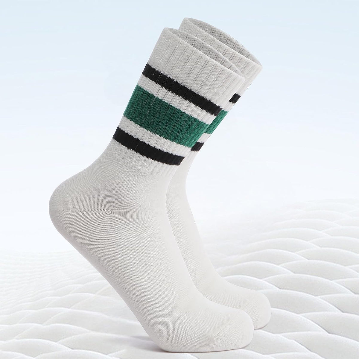2-Pack Striped Cotton Crew Socks, Comfortable and Breathable Socks for Men and Women, Fashionable Casual and Athletic Socks