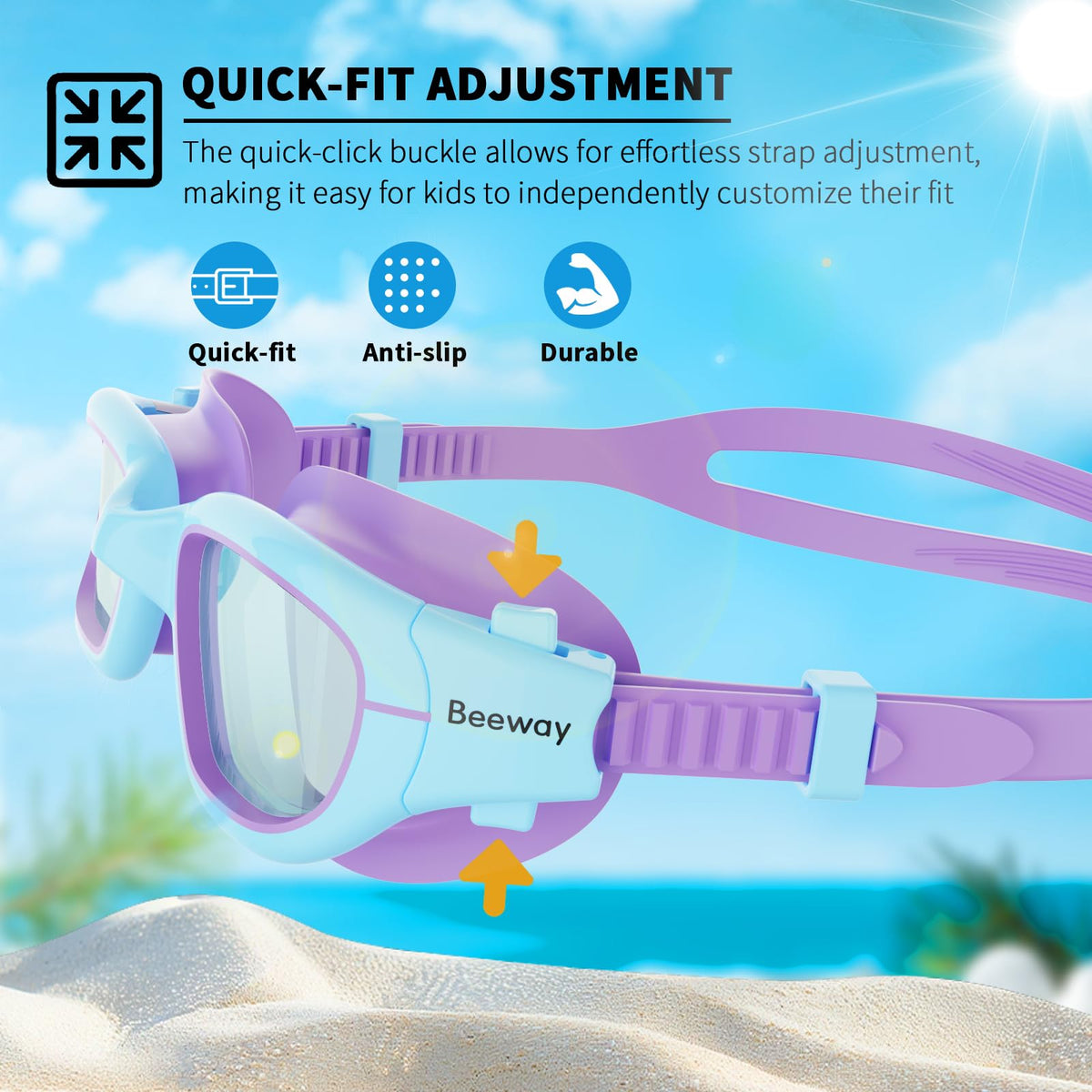 BEEWAY Kids Swimming Goggles for Boys Girls Age 6-14 Anti Fog & Leak Proof