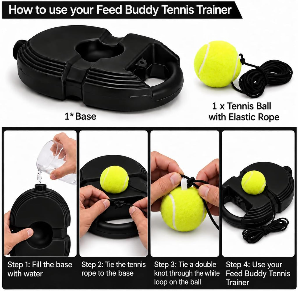FEED BUDDY Tennis Trainer – Solo Practice Training Aid with Ball.