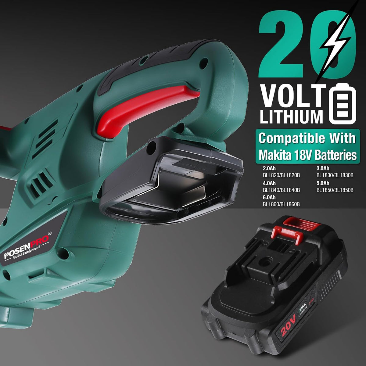 Cordless Hedge Trimmer 20V 450mm Dual Blade 14mm 2.0Ah Battery POSENPRO Cutter