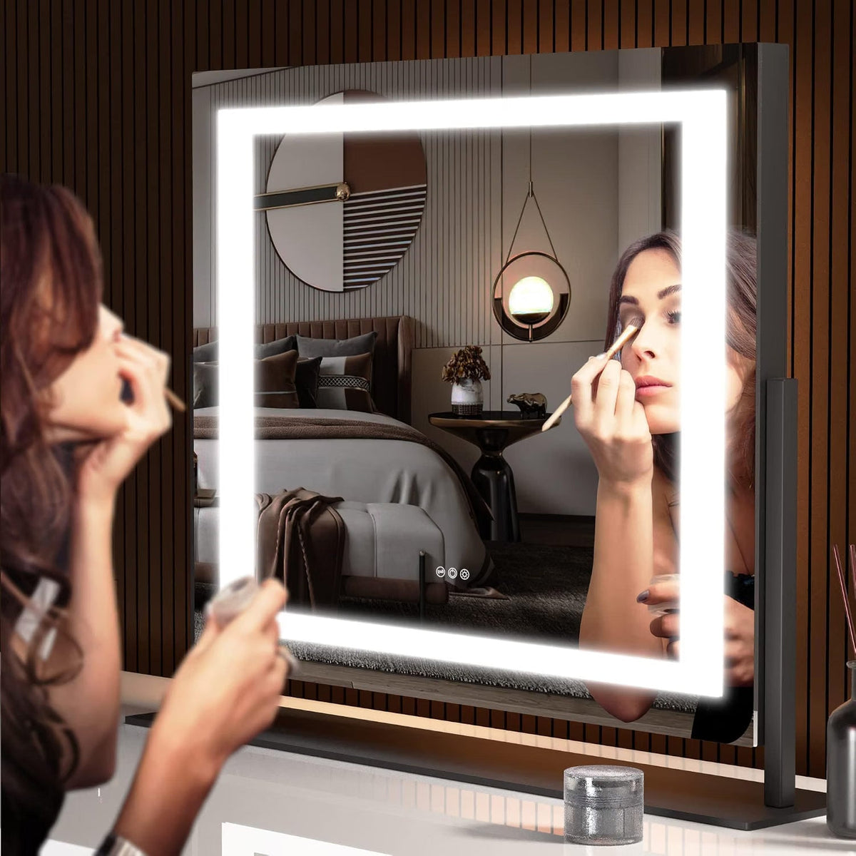 Vanity Mirror 58x48cm LED Lights 10X Magnification 3 Colour Dimmable Hasipu Used