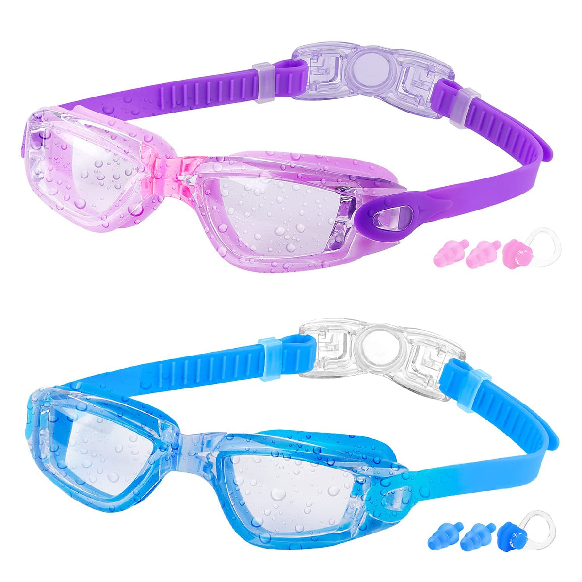 COOLOO Kids Swimming Goggles for Age 3-16, 2 Packs Anti-Fog Swim Goggles