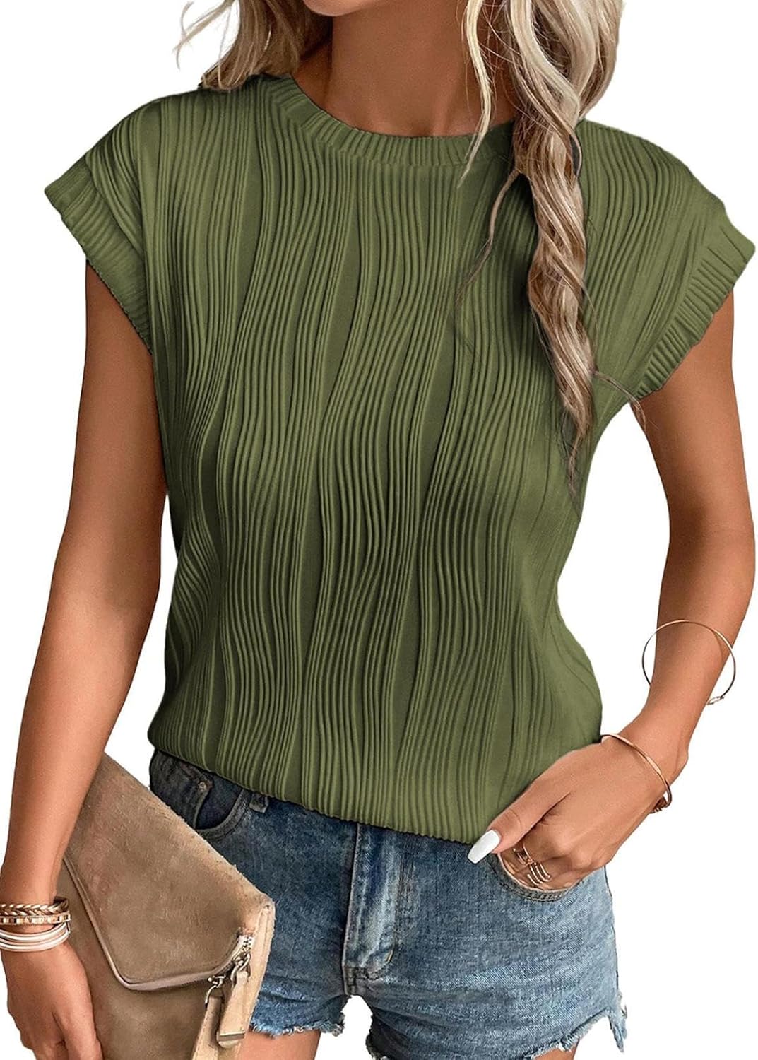 Gemulate Short Sleeve Tops Casual T Shirts Round Neck Blouse