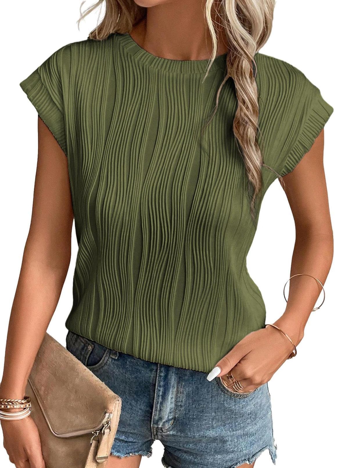 Gemulate Short Sleeve Tops Casual T Shirts Round Neck Blouse