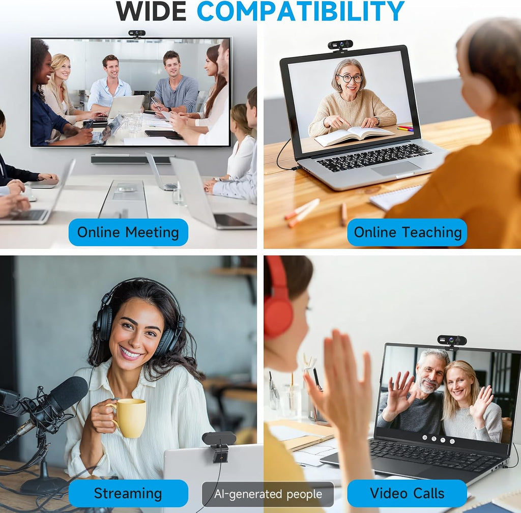 AOC Webcam for PC with Microphone, 4K Webcam Privacy Cover, Plug & Play