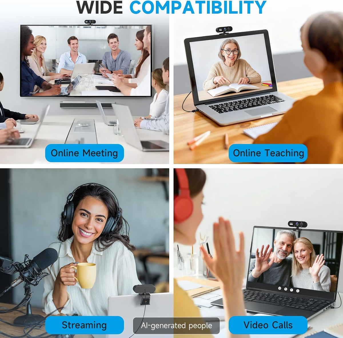 AOC Webcam for PC with Microphone, 4K Webcam Privacy Cover, Plug & Play
