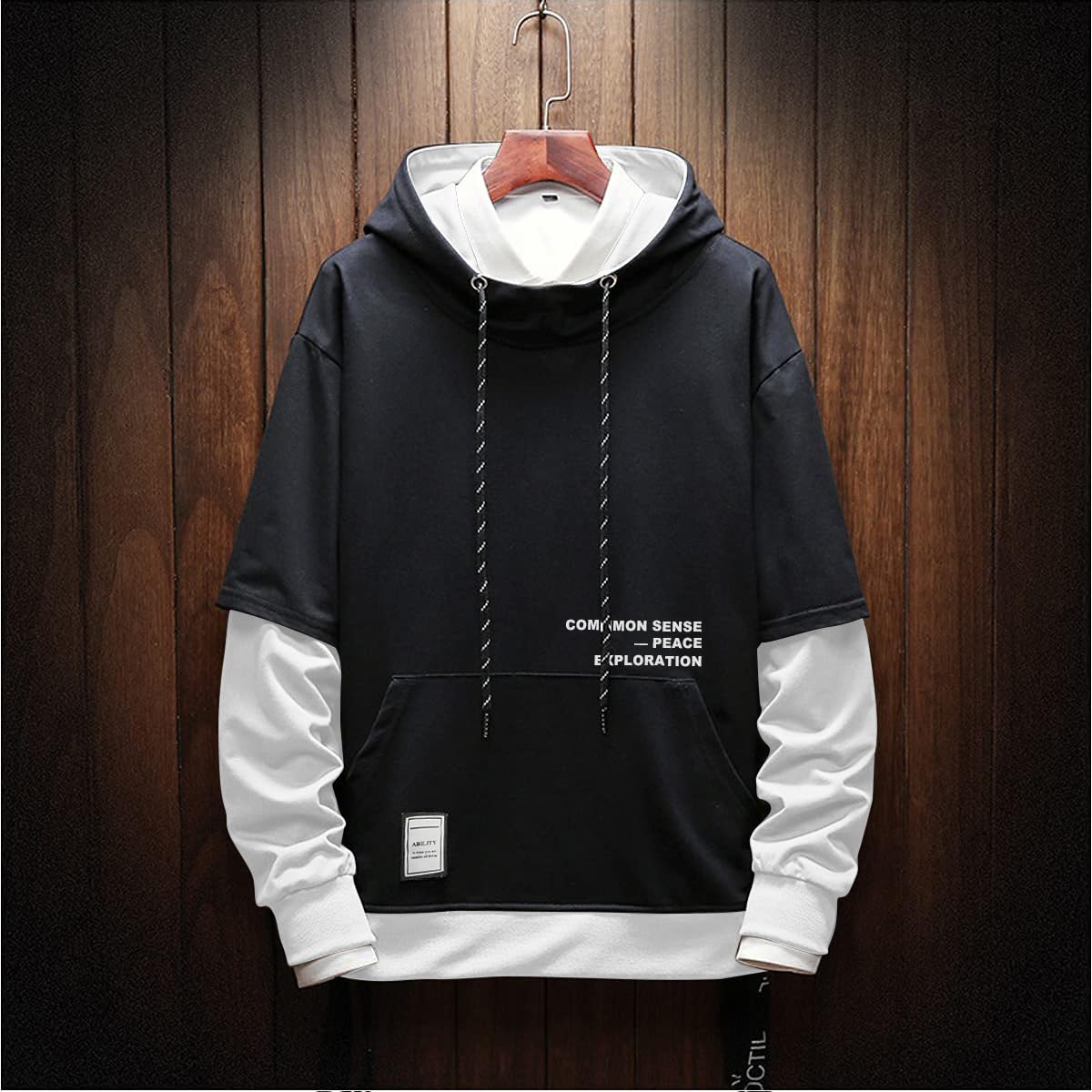 Moshtashio Men's Hoodie Colorblock Pullover Sweatshirt with Design Hip Hop