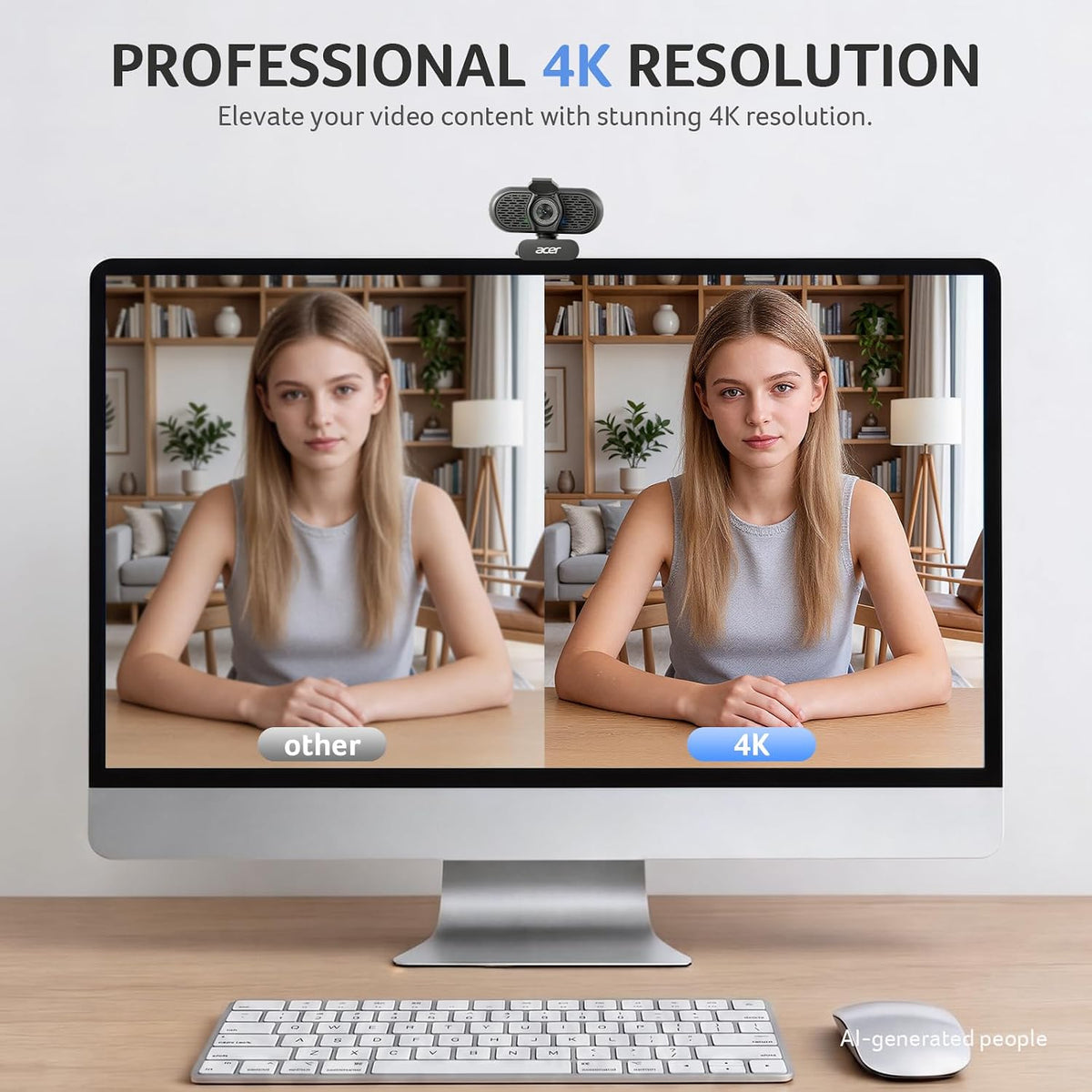 Acer A640 4K Webcam for PC with Sony Sensor PDAF Autofocus AI Noise Canceling Mic Privacy Shutter USB A to C Adapter Computer Camera for Gaming Streaming Meetings Switch 2 Camera Teams Zoom Facetime