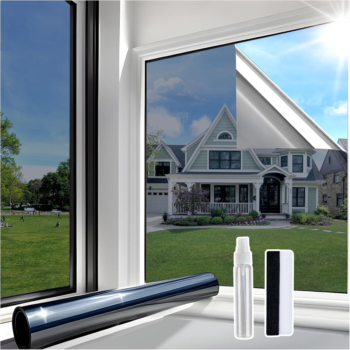 Home Window Privacy Film One Way Mirror 44.5x200cm Black Static Cling