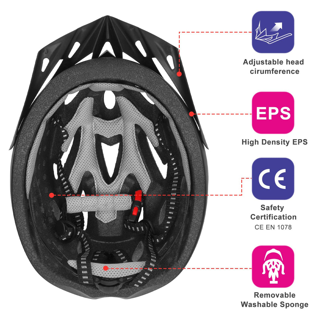 Cycle Helmet, Lightweight Bicycle Helmet, Adjustable Mountain & Road Bike Helmets for Adults, 18 Vents with Adjustable Strap & Detachable Visor for Mens Womens(Head Sizes58-62cm)