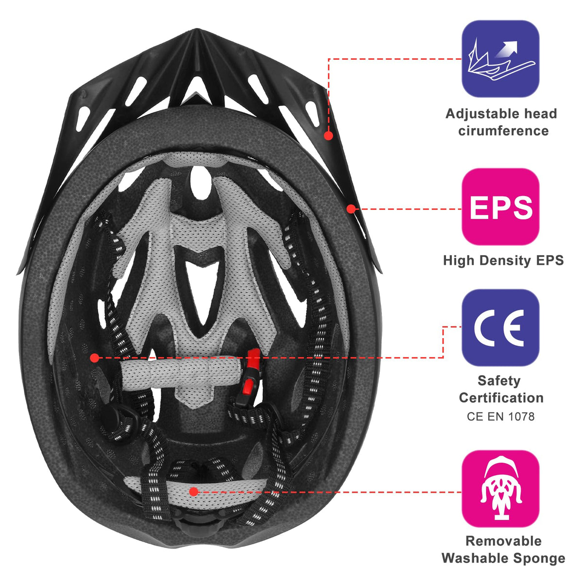 Cycle Helmet, Lightweight Bicycle Helmet, Adjustable Mountain & Road Bike Helmets for Adults, 18 Vents with Adjustable Strap & Detachable Visor for Mens Womens(Head Sizes58-62cm)