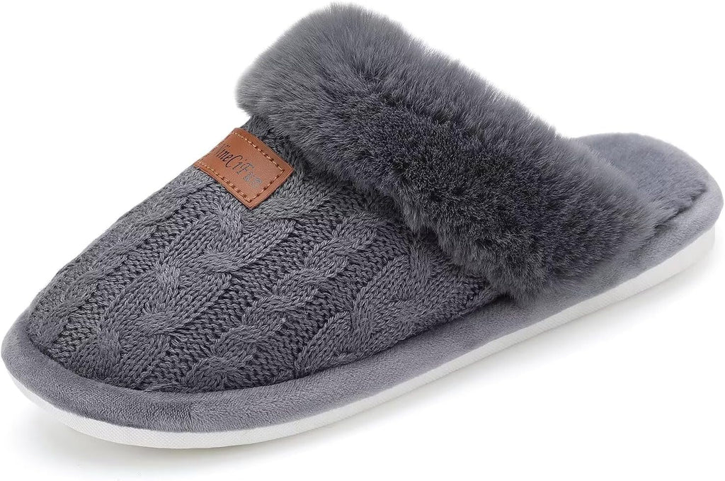 Women's Fuzzy Memory Foam Cozy House Slippers with Soft Faux Fur Lining