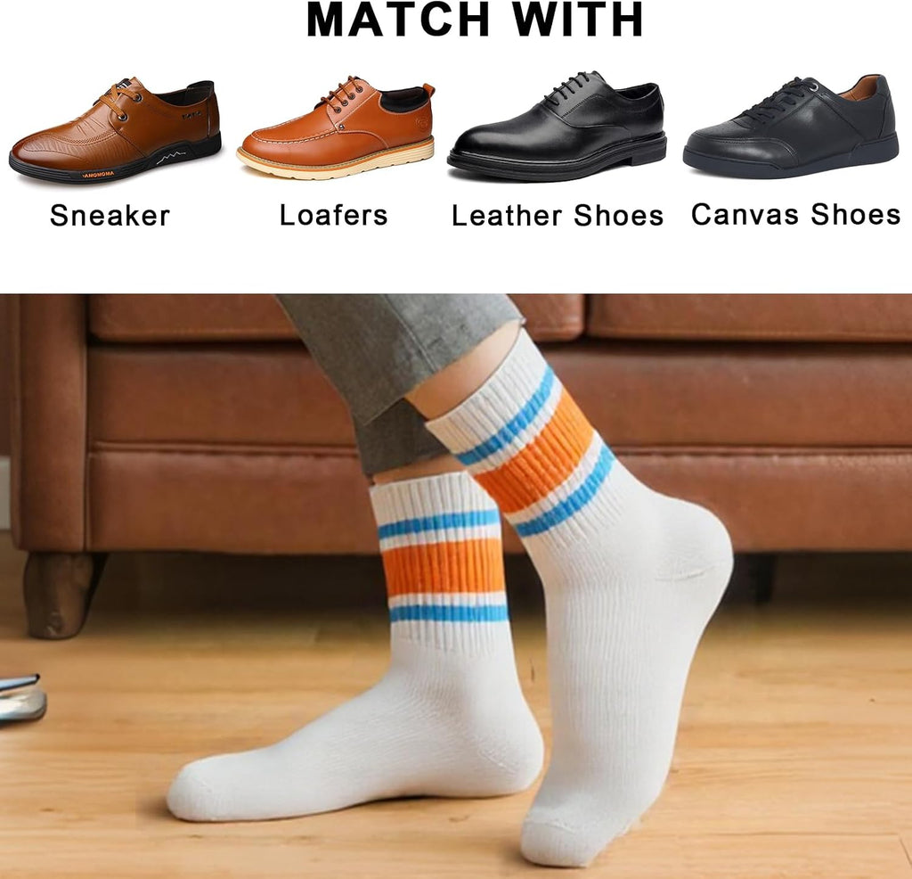 2-Pack Striped Cotton Crew Socks, Comfortable and Breathable Socks for Men and Women, Fashionable Casual and Athletic Socks
