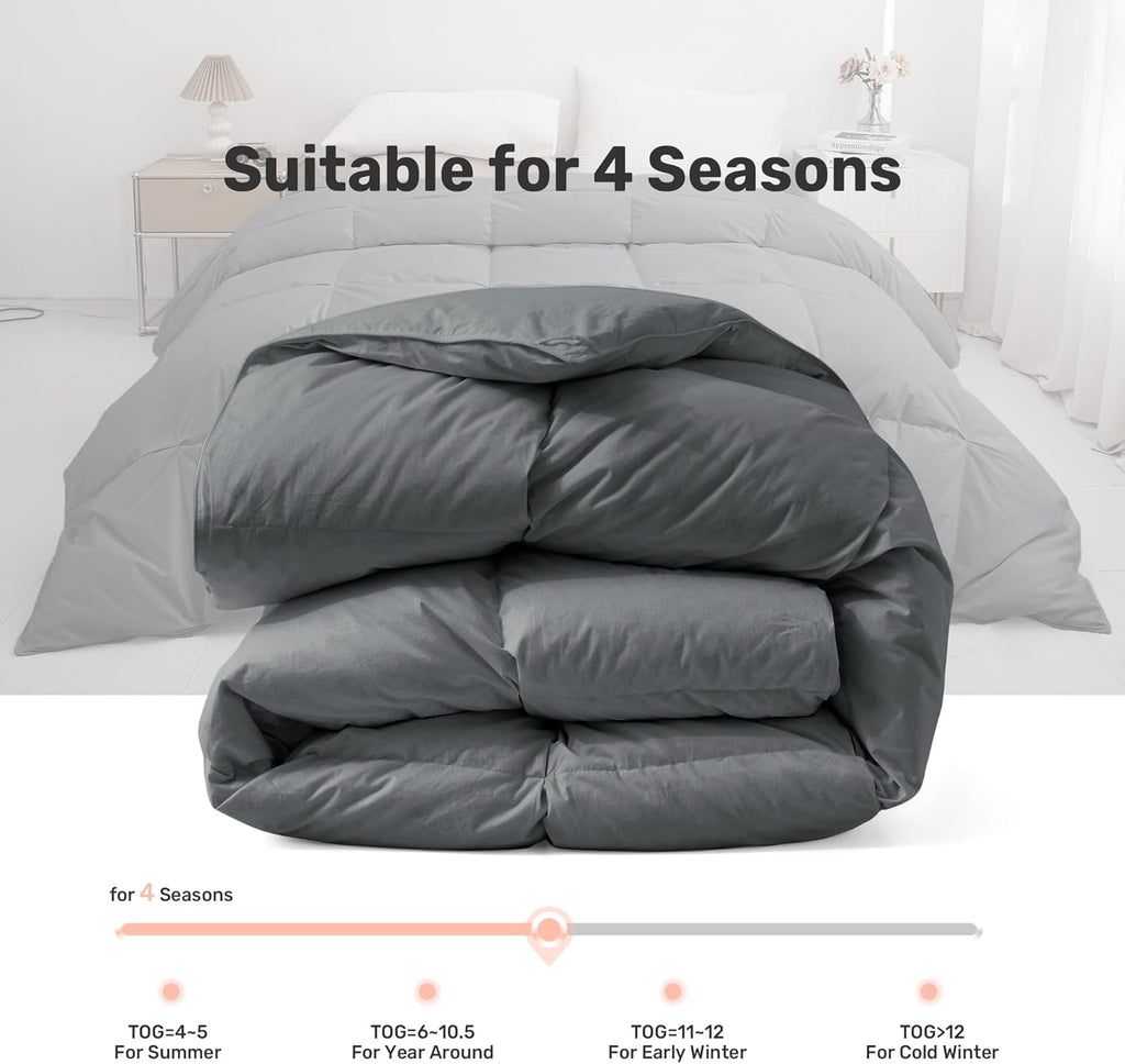 Double Duvet 10.5 Tog Goose Feather Down 200x200cm Cotton Washable Quilt Deodar