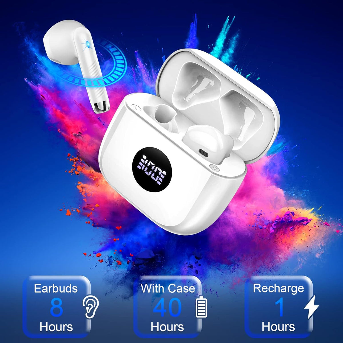 Wireless Earbuds Bluetooth 5.4 Deep Bass 40H Playtime ENC Mic Waterproof Jxrev