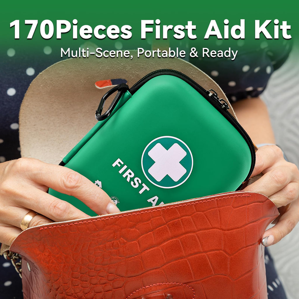 First Aid Kit - 170 Pieces Hard Case and Lightweight - Includes Instant Cold Pack,Emergency Blanket for Travel, Home, Office, Vehicle