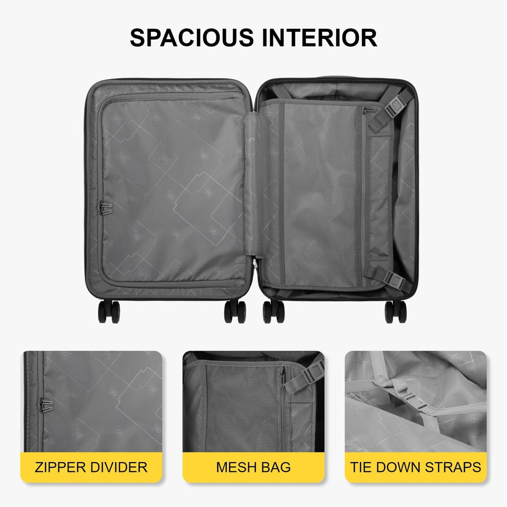 Carry On Suitcase 55cm Expandable Laptop Compartment TSA Black LEVEL8 Cabin Luggage