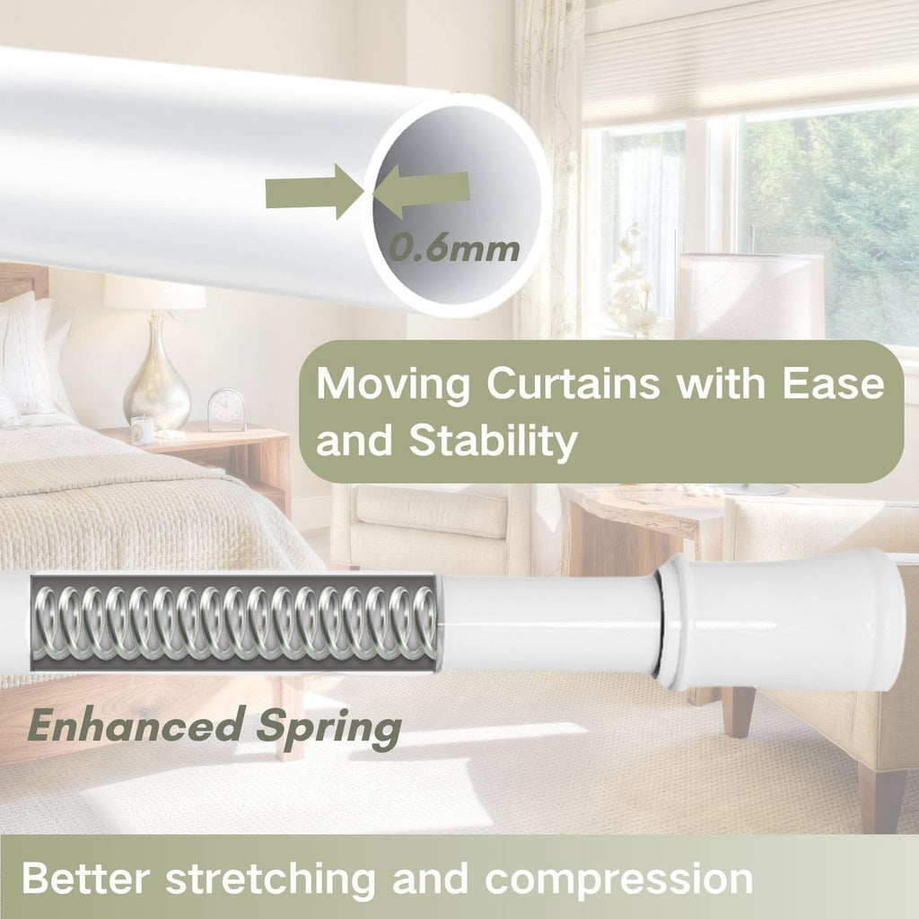 Telescopic Curtain Rod 110-200cm No Drill Tension Pole White Adjustable Shower Rod