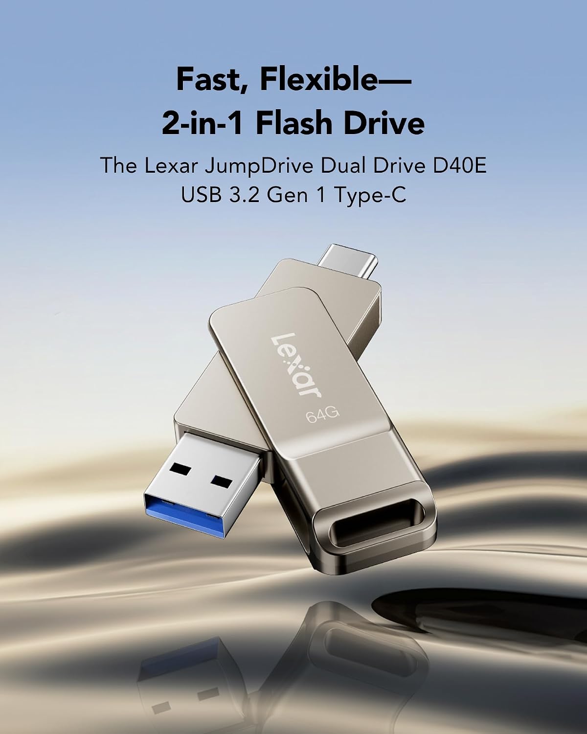 Lexar D40E 128GB Dual USB 3.2 Gen 1 Type-C Jump Drive,Champagne Silver