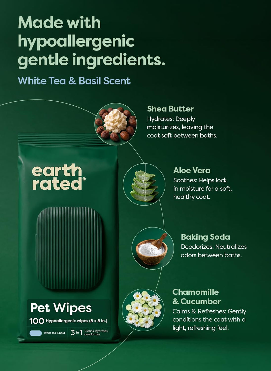Earth Rated Dog Wipes, Hypoallergenic, Cleaning and Hydrating, for Grooming Paws, Body and Bums, Lavender Scented, 100 Count