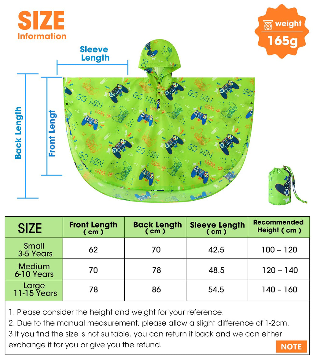 WAWSAM Kids Rain Poncho Waterproof Boys Girls Portable Raincoat Rain Jacket Lightweight Rainwear