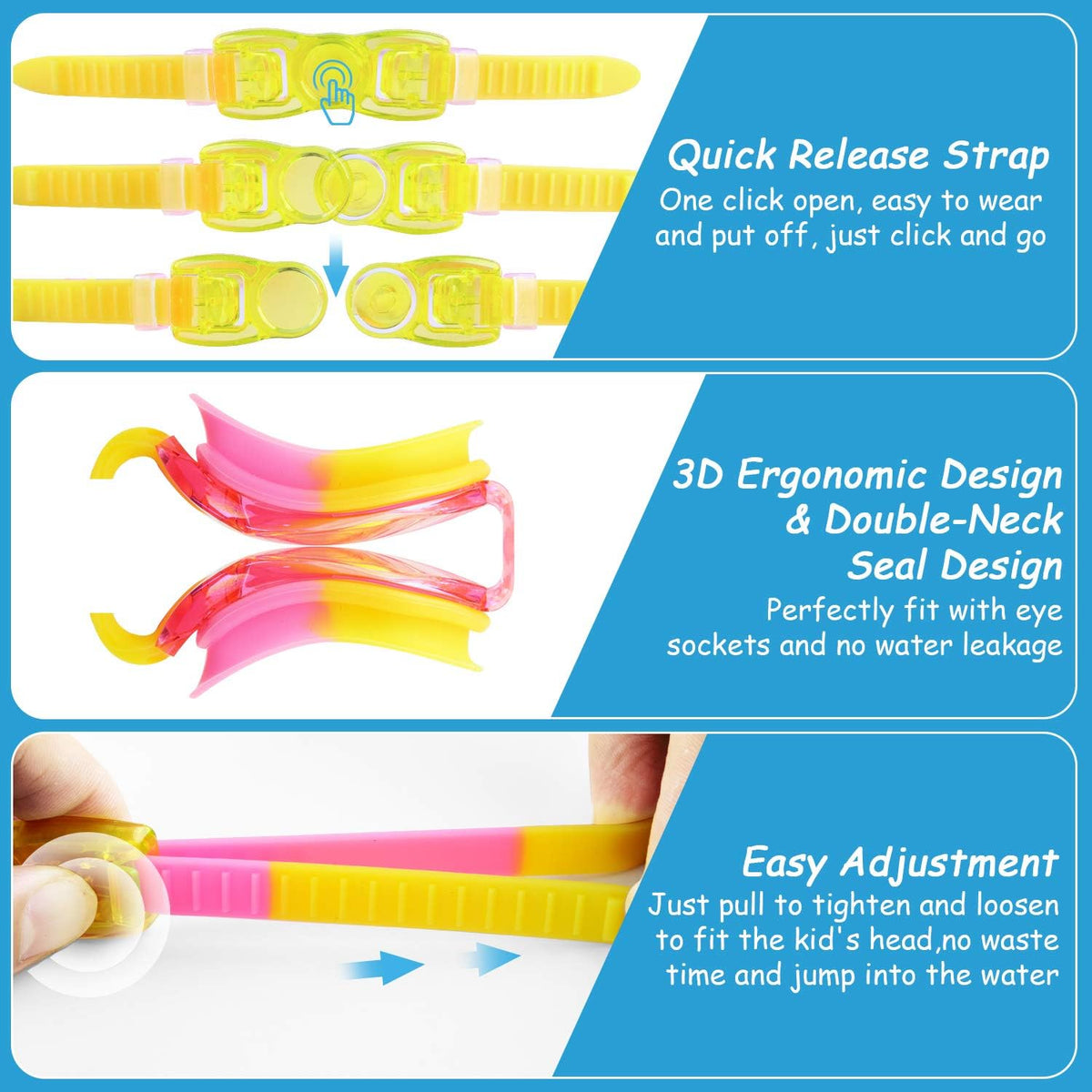 COOLOO Kids Swimming Goggles for Age 3-16, 2 Packs Anti-Fog Swim Goggles