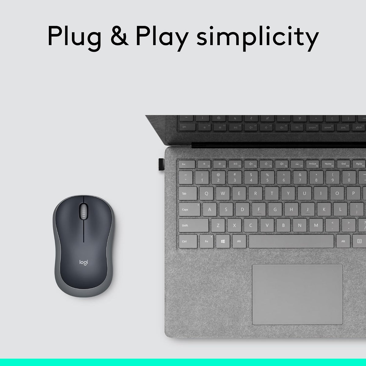 Logitech M185 Wireless Mouse, 2.4GHz with USB Mini Receiver, 12-Month Battery Life, 1000 DPI Optical Tracking, Ambidextrous, Compatible with PC, Mac, Laptop - Grey