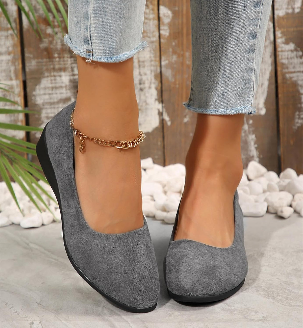 Women's Ballet Flats Business Office Work Dress Shoes Low Wedge Round Toe Slip-Ons Comfortable Dressy Casual Flats Shoes
