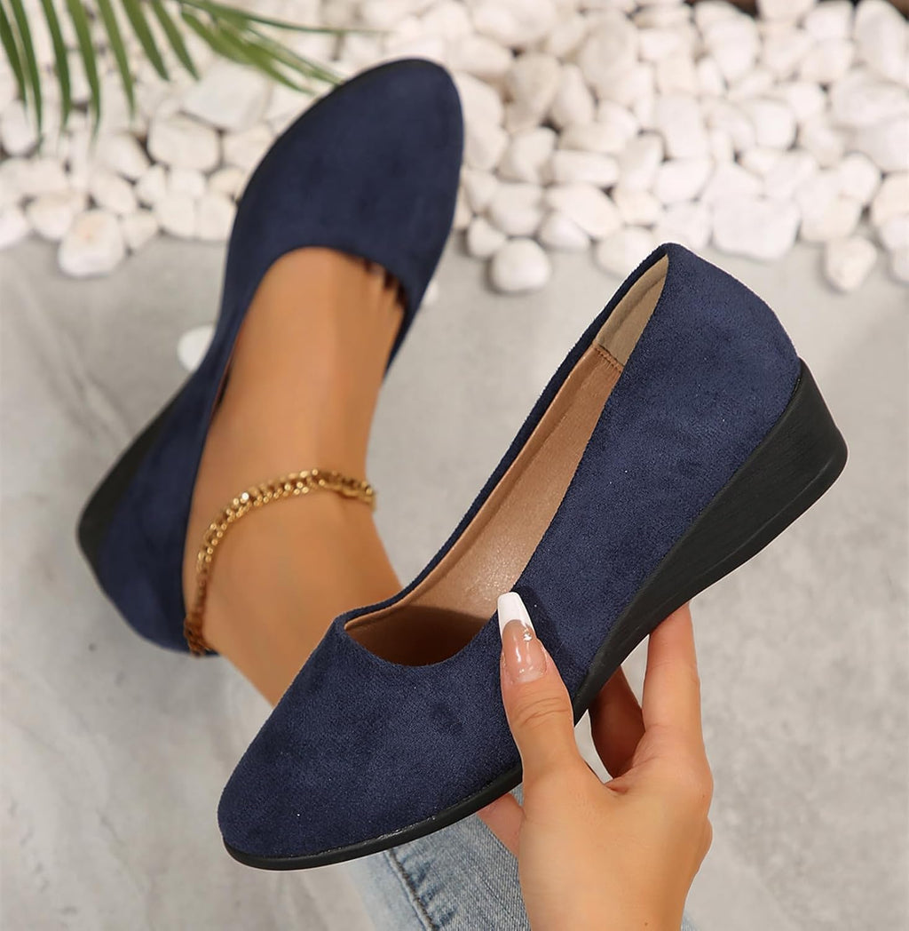 Women's Ballet Flats Business Office Work Dress Shoes Low Wedge Round Toe Slip-Ons Comfortable Dressy Casual Flats Shoes