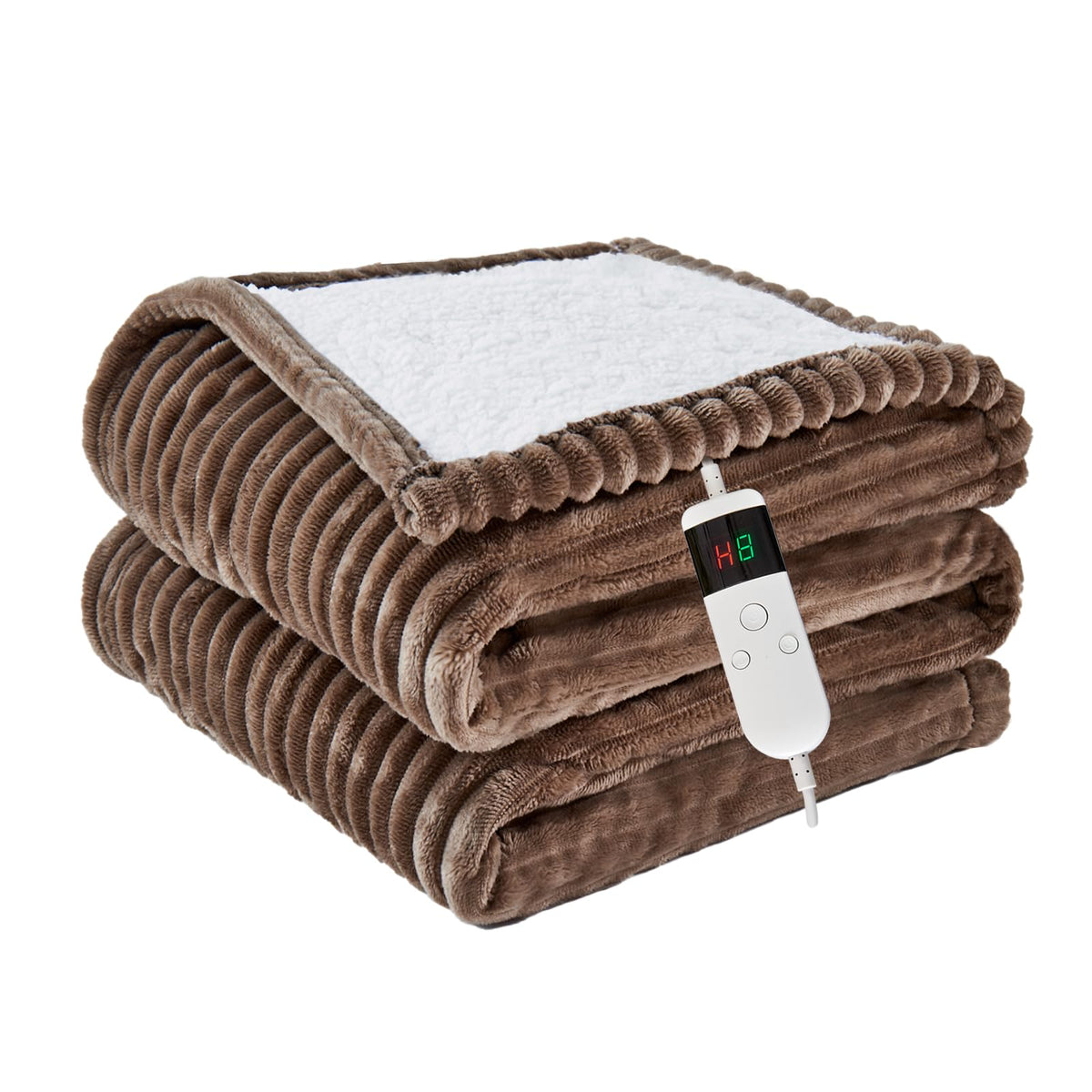 Heated Blanket Throw 130×160cm Electric Blanket, 10 Heating Settings, 1-8h Timer overheat Protection, Machine Washable, Flannel & Sherpa Full Body Warming, Electric Throw Blanket for Sofa