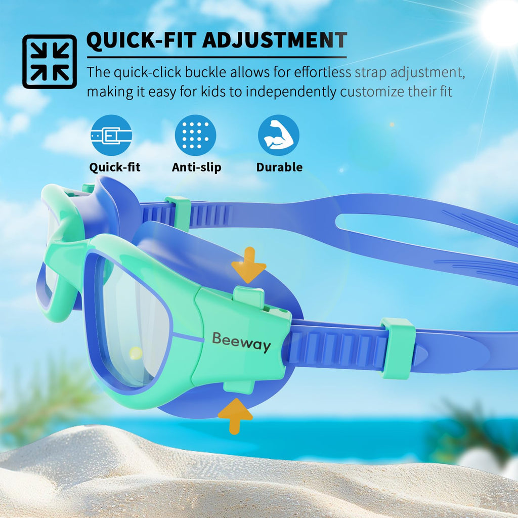 BEEWAY Kids Swimming Goggles for Boys Girls Age 6-14 Anti Fog & Leak Proof