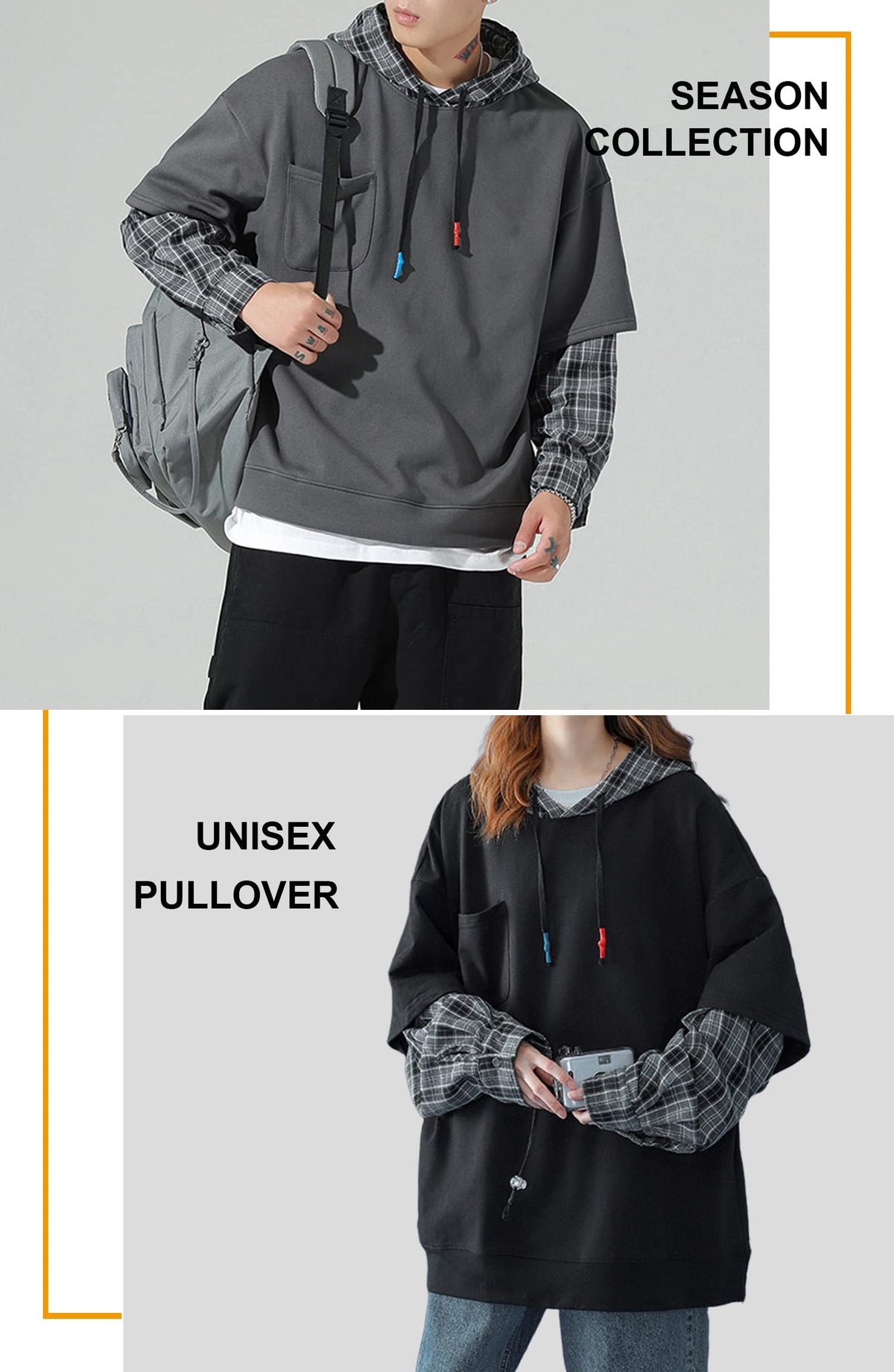 Moshtashio Men's Hoodie Colorblock Pullover Sweatshirt with Design Hip Hop