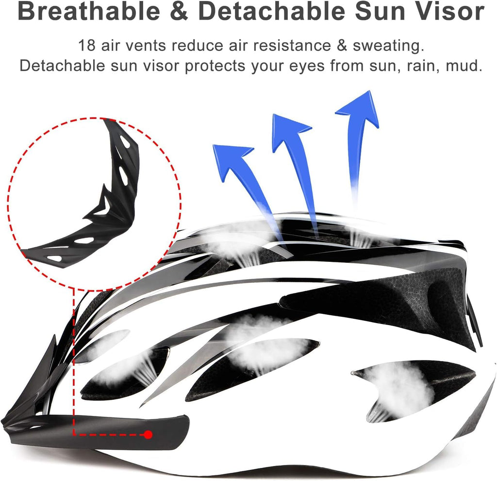 Cycle Helmet, Lightweight Bicycle Helmet, Adjustable Mountain & Road Bike Helmets for Adults, 18 Vents with Adjustable Strap & Detachable Visor for Mens Womens(Head Sizes58-62cm)