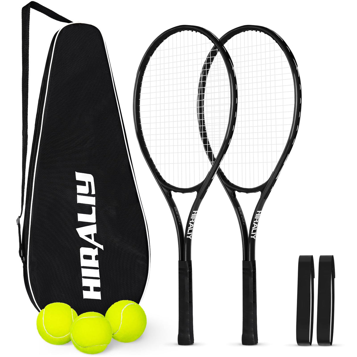 HIRALIY 27" Tennis Rackets Set of 2, 3 Tennis Balls, 2 Tennis Racquets, 2 Overgrip Tapes and 1 Carrying Bag Outdoor Recreational Sport Game