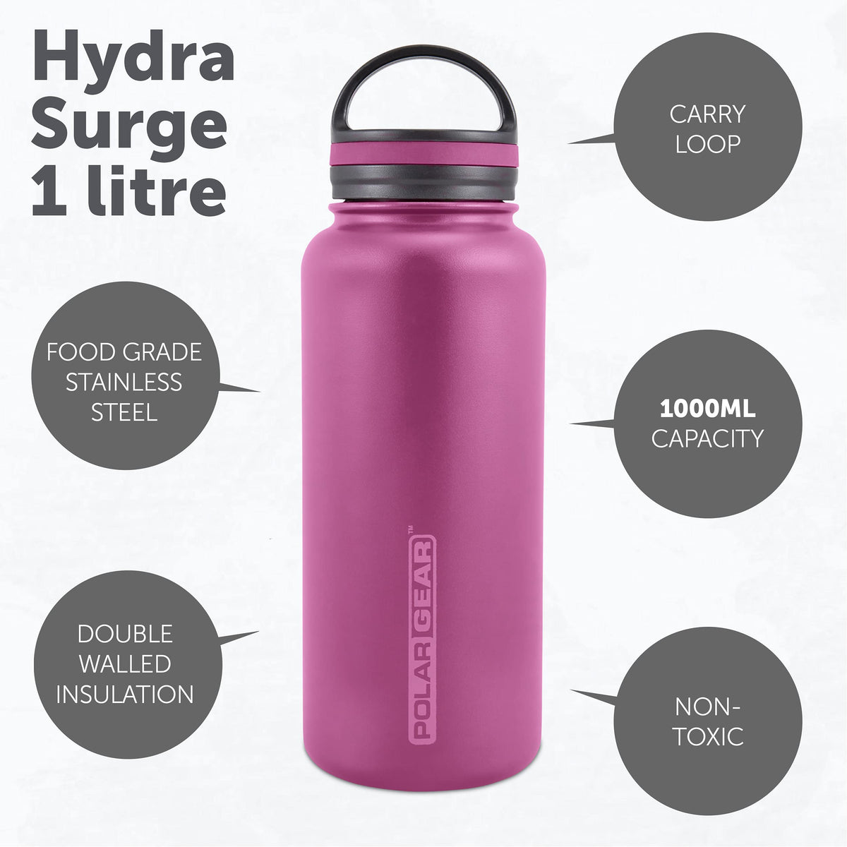 Polar Gear Insulated Water Bottle with Flip Straw - 800ml Wine
