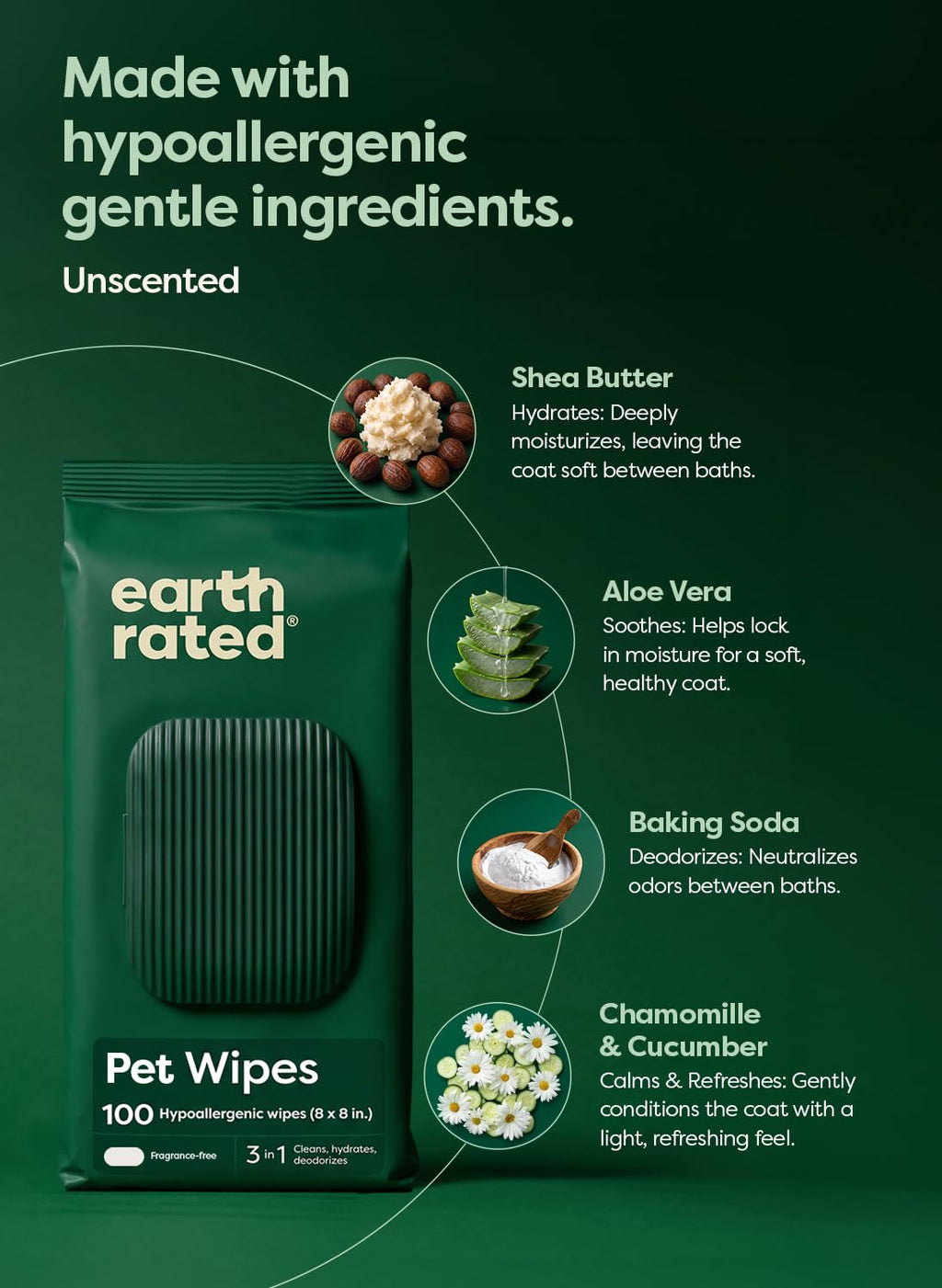 Earth Rated Dog Wipes, Hypoallergenic, Cleaning and Hydrating, for Grooming Paws, Body and Bums, Lavender Scented, 100 Count