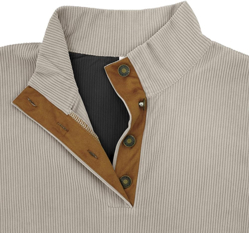 Men's Colorblock and Ribbed Knit Sweater, Button Up Casual Pullover, Long Sleeve Top for Men