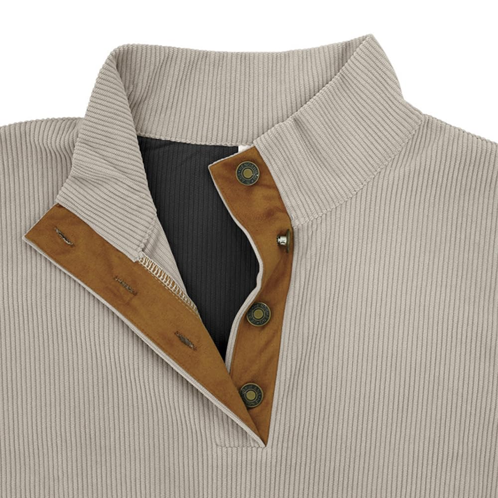 Men's Colorblock and Ribbed Knit Sweater, Button Up Casual Pullover, Long Sleeve Top for Men
