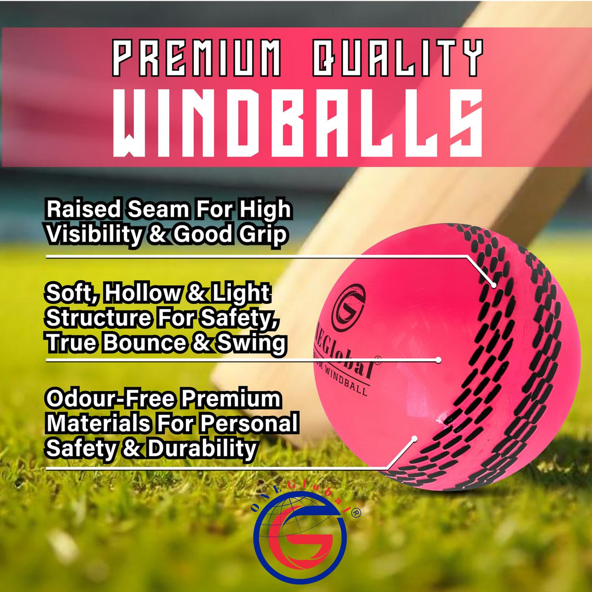 Premium Windball Soft Cricket Ball with Colour Seam | Wind Ball for Outdoor & Indoor Practice, Coaching, Garden & Beach Games