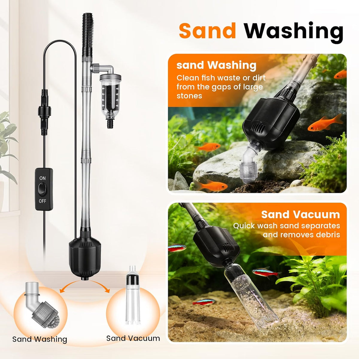 Aquarium Gravel Cleaner 1350LPH 15W Electric Vacuum Water Changer Filter hygger