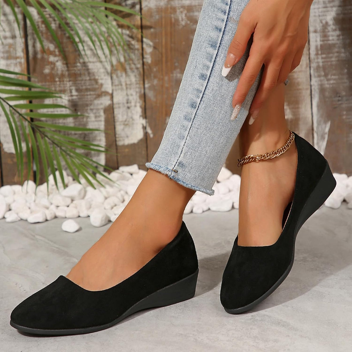 Women's Ballet Flats Business Office Work Dress Shoes Low Wedge Round Toe Slip-Ons Comfortable Dressy Casual Flats Shoes