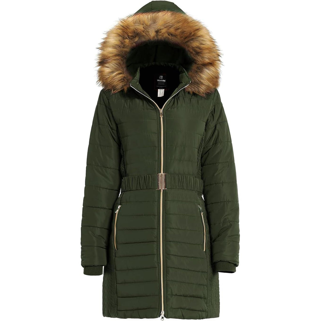 Wantdo Womens Long Puffer Coat Army Green XL XXL Waterproof Winter Jacket