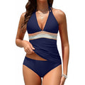 Womens Swimsuit Two Piece Tankini Tummy Control Halter Navy Size M Kate Kasin