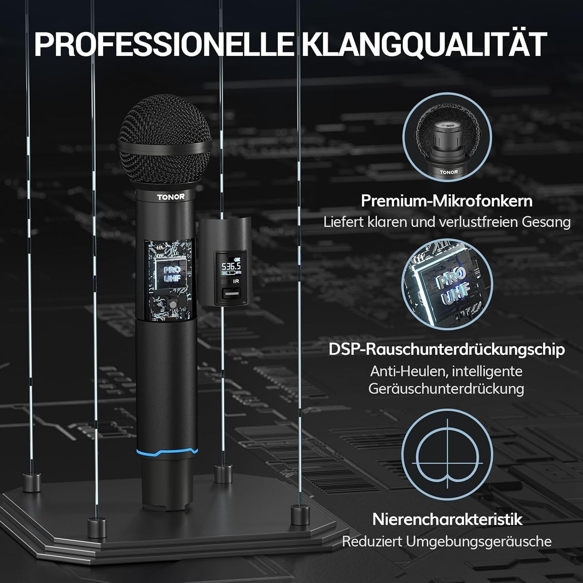 Wireless Microphone Set UHF Rechargeable 100m Auto Scan Dual TONOR Mics