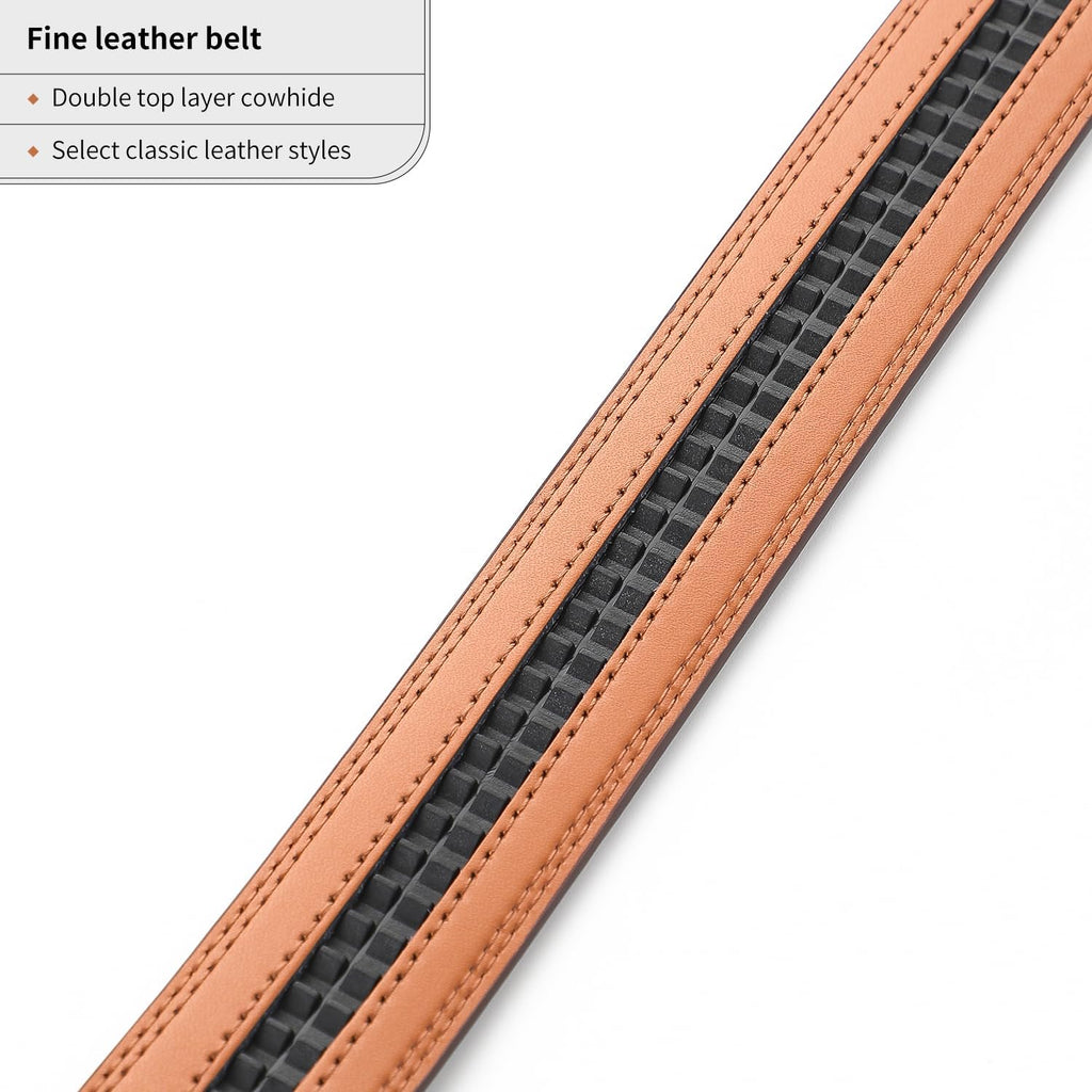 Men's Adjustable Leather Belt Strap & Zinc Alloy Automatic Ratchet Buckle, Customizable for Business Casual & Formal Wear